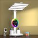 Настольная LED лампа KRX-104 с RGB-подсветкой, вентилятором, часами и подставкой &bull; Аккумуляторный настольный светильник 4-в-1 с сенсорным управлением, 4 плафонами и дисплеем для работы, учебы и дома