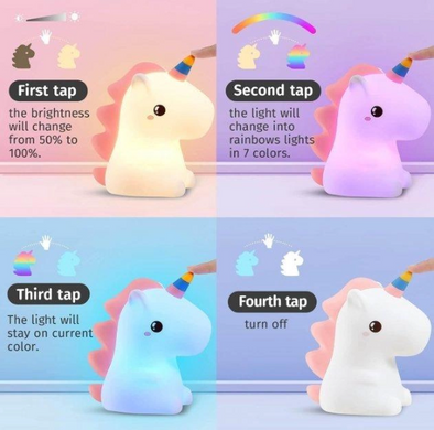 Силиконовый ночник – светильник Единорог с сенсорным управлением LED USB Cute Unicorn · 7 цветов подсветки