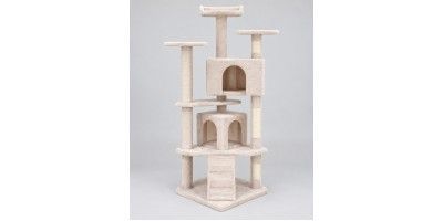 Игровой комплекс APOLLO-3 50&times;50&times;130 см бежевый &bull; Домик-когтеточка APOLLO-3 для котов с двумя домиками, лестницей и лежанками