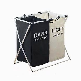 Корзина для белья раскладная сортировочная 2 секции Dark/Light 90 л &bull; Органайзер для хранения и сортировки вещей