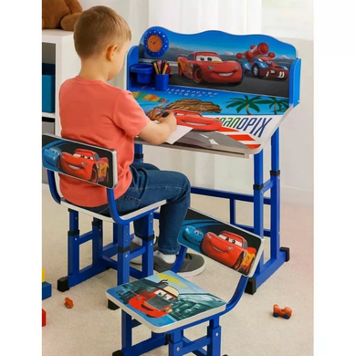 Набор детской мебели Disney Cars бело-голубой &bull; Регулируемая детская парта Disney Cars со стулом, полкой и подставкой для ног