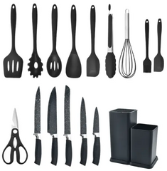 Кухонний набір ножів та аксесуарів Kitchenware Set, 20 предметів ∙ Інструменти для кухні з підставкою та обробною дошкою
