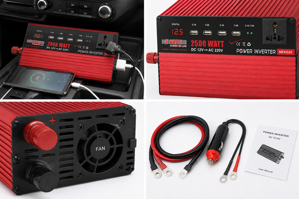 Инвертор 5 CORE UN-3058 2500W 12V &bull; Преобразователь напряжения 5 CORE UN-3058 12V-220V 1100 Вт с USB и модифицированной синусоидой
