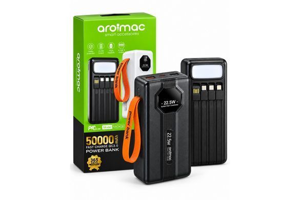 Power Bank Aroimac ARO428 50000 mAh черный &bull; Портативное зарядное устройство Aroimac ARO428 с быстрой зарядкой 22,5W для смартфонов, гаджетов и поездок