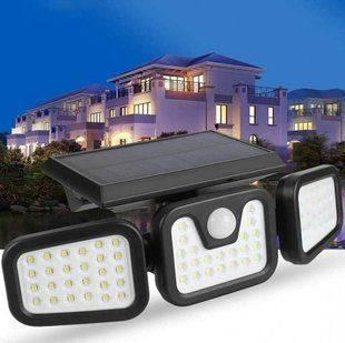 Уличный светодиодный LED светильник FL-1725A Split Solar WallLamp на солнечной батарее с датчиком движения ∙ Наружный тройной фонарь &ndash; прожектор на солнечной панели ∙ 70 светодиодов ∙ 1500 Лм ∙ Аккумулятор 1500 мАч