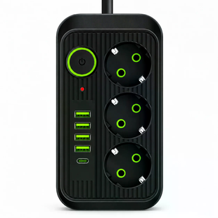 Сетевой фильтр Power Socket F09U 2500 Вт 2 м черный &bull; Удлинитель Power Socket F09U на 3 розетки с 4 USB, PD Type-C и выключателем