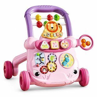 Дитячі ходунки-каталка з розвивальним центром MA570pink рожеві &bull; Ігрові ходунки з піаніно, сортером, лабіринтом, годинником і кульками для дітей від 12 місяців