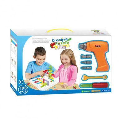 3D Пазл TU LE HUI Creative Puzzle 4 в 1 конструктор с шуруповертом и электроотверткой "Болтовая мозаика" 193 детали