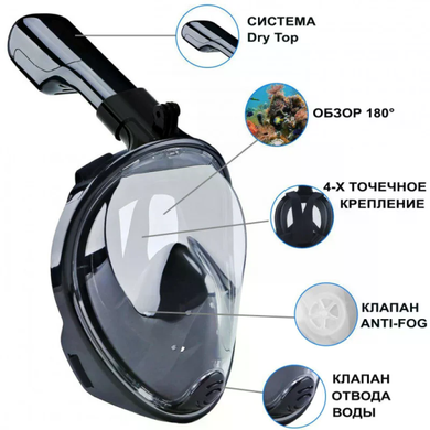 Маска полнолицевая Tribord Freebreath для снорклинга и плавания &bull; Маска для подводного наблюдения с трубкой Dry Top и панорамным обзором