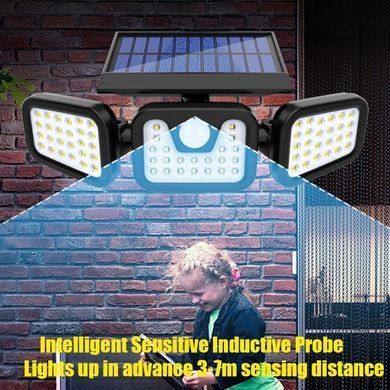 Вуличний світлодіодний LED світильник FL-1725A Split Solar WallLamp на сонячній батареї з датчиком руху ∙ Зовнішній потрійний ліхтар &ndash; прожектор&nbsp;∙ 70 світлодіодів ∙ 1500 Лм ∙ Акумулятор 1500 мАг