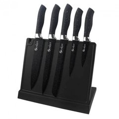 Стильний набір кухонних ножів на магнітній підставці з точилкою ∙ 6 предметів ∙ Кухонні ножі Чорні UNIQUE UN-1841