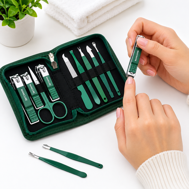 Маникюрный набор AND ES-09A 9 предметов &bull; Маникюрно-педикюрный набор 9PCS Nail Clipper из нержавеющей стали в дорожном футляре