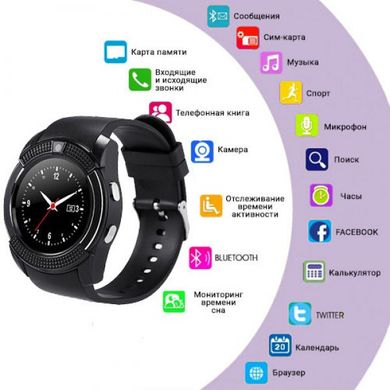 Умные смарт-часы Smart Watch V8 Сенсорные с Bluetooth microSD шагомер камера Black Original CG10 PR3