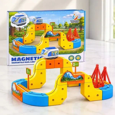 Магнитный конструктор-поезд Magnetic DIY Rail Car WX2701 66 деталей &bull; Детская магнитная железная дорога Magnetic DIY Rail Car WX2701 с электропоездом, мостами и многоуровневыми трассами