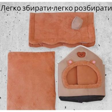Мягкий домик для животных MA687 40х35х38 см хаки &bull; Лежанка-будиночок для котов, небольших собак и домашних питомцев