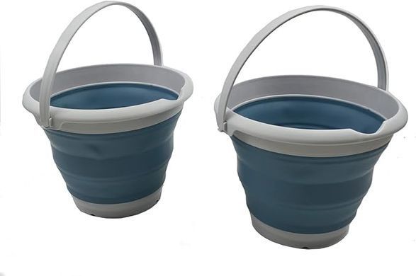 Складное силиконовое ведро 10 л серое с ручкой для воды и хозяйственных задач &bull; Туристическое ведро Collapsible Bucket 10 л серое для рыбалки, кемпинга, дачи и автомобиля