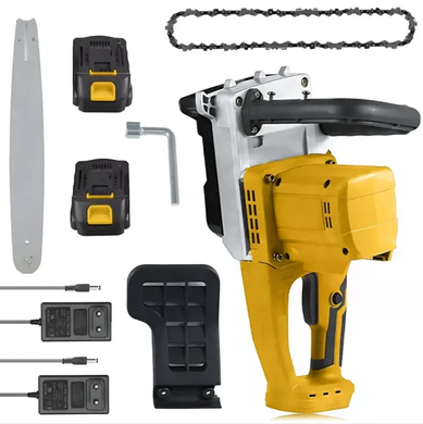 Аккумуляторная цепная пила Electric SAW 16" с 2 аккумуляторами жёлтая &bull; Беспроводная электропила Electric SAW 16 дюймов для сада и распила древесины жёлтая