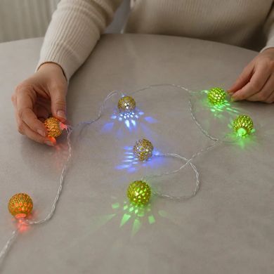 Гірлянда-нитка String-Lights 20Parts-M 3 м різнокольорова &bull; внутрішня декоративна нитка з прозорим дротом і кулястими ажурними плафонами для декору кімнати та ялинки