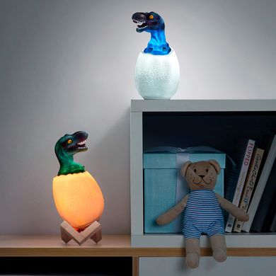 Нічник – світильник Динозаврик в яйці 3D Dinosaur White+RGB Настільна акумуляторна LED лампа з пультом ДУ