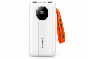 Power Bank Aroimac VP318 30000 mAh White &bull; Внешний аккумулятор Aroimac VP318 Super Slim с быстрой зарядкой 22,5W, LED дисплеем, 4 USB выходами и встроенными кабелями