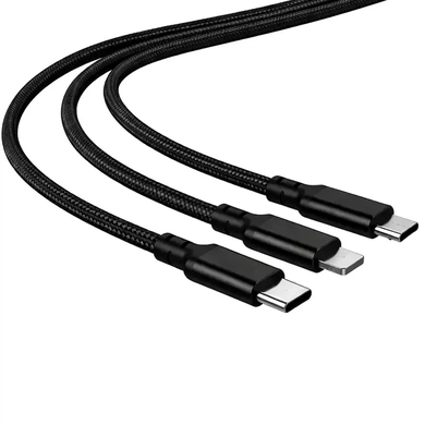 Кабель 3 в 1 26X-202 USB-A 1,2 м черный &bull; Зарядный кабель 26X-202 Type-C Lightning Micro USB до 6A для быстрой зарядки и передачи данных