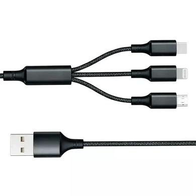 Кабель 3 в 1 26X-202 USB-A 1,2 м черный &bull; Зарядный кабель 26X-202 Type-C Lightning Micro USB до 6A для быстрой зарядки и передачи данных