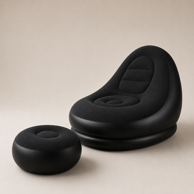 Надувной диван AIR SOFA с насосом чёрный &bull; Велюровое надувное кресло-диван для дома, дачи, отдыха, пляжа и кемпинга