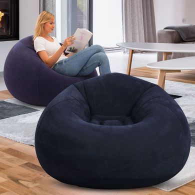 Надувное кресло-мешок Inflatable Sofa чёрный &bull; Мягкое надувное кресло-пуф 110х110х85 см для дома, дачи, отдыха и пикника