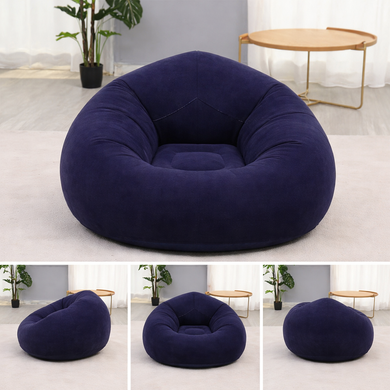 Надувное кресло-мешок Inflatable Sofa чёрный &bull; Мягкое надувное кресло-пуф 110х110х85 см для дома, дачи, отдыха и пикника