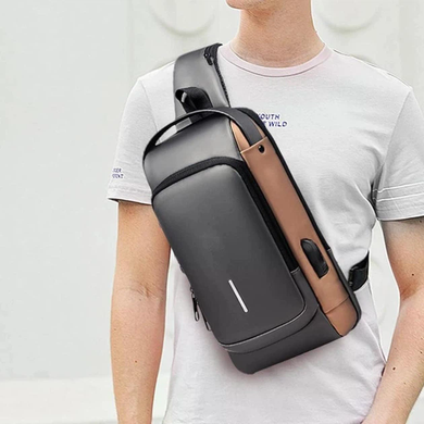 Нагрудная сумка Backpac XL-1514100 черно-серая маленькая &bull; Сумка через плечо с противоугонным кодовым замком для города, поездок и документов