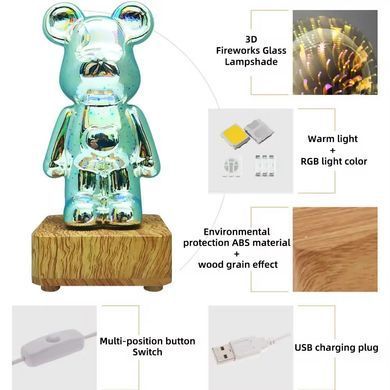 Светильник Медведь 3D светодиодный &middot; Ночник RGB разноцветный &middot; Настольная USB лампа для детской комнаты