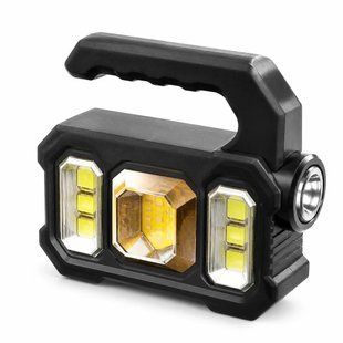 Ручной фонарь-прожектор TORCH KJ-208T &bull; Аккумуляторный фонарь с дополнительной COB-подсветкой, зарядкой от USB и солнечной панели, функцией Power Bank и 6 режимами
