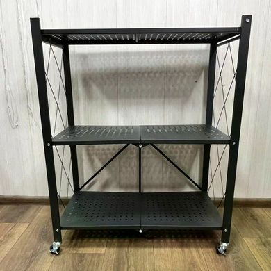 Складная полка-стеллаж из нержавеющей стали на колесиках 87&times;34&times;87 см &bull; Передвижная этажерка-органайзер на 3 яруса для кухни, ванной, дома и офиса