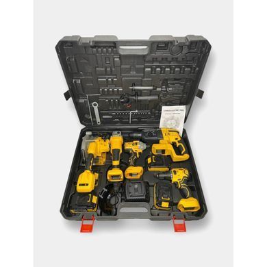 Набір інструментів KAR223 5в1 48V жовтий &bull; Акумуляторний комплект KAR223 48V 6.0Ah з 4 АКБ, 2 зарядками, шуруповертом, гайковертом, перфоратором, болгаркою та відрізною машиною