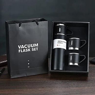 Вакуумний термос з нержавіючої сталі Vacuum Flask Set 500 мл із чашками в комплекті 3* 150 мл ∙ Подарунковий набір 3 в 1