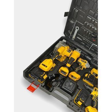 Набір інструментів KAR223 5в1 48V жовтий &bull; Акумуляторний комплект KAR223 48V 6.0Ah з 4 АКБ, 2 зарядками, шуруповертом, гайковертом, перфоратором, болгаркою та відрізною машиною