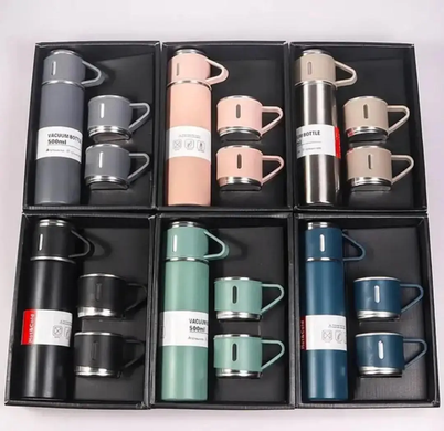 Вакуумний термос з нержавіючої сталі Vacuum Flask Set 500 мл із чашками в комплекті 3* 150 мл ∙ Подарунковий набір 3 в 1