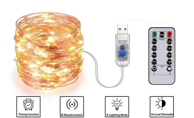 Светодиодная гирлянда Роса USB 100м с пультом дистанционного управления ∙ Гирлянда медная проволока 1000LED 100м USB 78-20