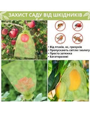 Мешочки-сетки из органзы для защиты винограда KAR124 30&times;20 см зеленые &bull; Защитные садовые мешки для гроздей, фруктов и ягод