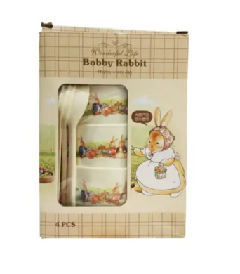 Детский набор посуды Bobby Rabbit 4 тарелки с ложечками ∙ Набор детских тарелок Bobby Rabbit