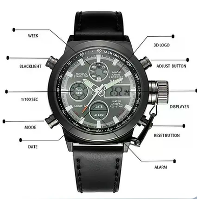 Чоловічий наручний годинник AMST Watch чорний &bull; Стильний кварцовий годинник на руку в чорному кольорі для щоденного носіння, роботи та подарунка
