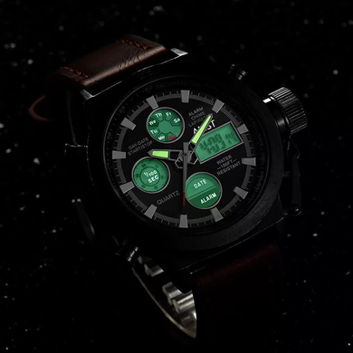 Чоловічий наручний годинник AMST Watch чорний &bull; Стильний кварцовий годинник на руку в чорному кольорі для щоденного носіння, роботи та подарунка