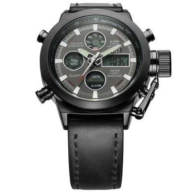 Чоловічий наручний годинник AMST Watch чорний &bull; Стильний кварцовий годинник на руку в чорному кольорі для щоденного носіння, роботи та подарунка