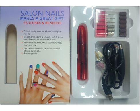 Фрезер для манікюру та педикюру Flawless Salon Nails червоний &bull; Портативна машинка для нігтів з насадками для домашнього догляду