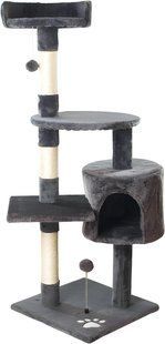 Игровой комплекс для кошек с когтеточкой и домиком MT04 40&times;40&times;116 см ∙ Кошачий домик-когтеточка MT04 светло-серый