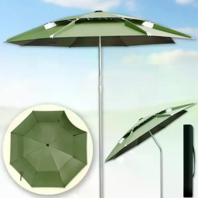 Рыбацкий зонт 2 м JTG2025-1khaki хаки с вентиляционным клапаном, чехлом и крючками &bull; Туристический зонт для рыбалки и отдыха на природе