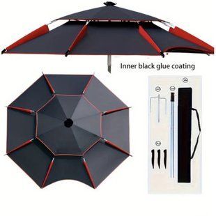 Рыбацкий зонт 2 м JTG2025-1black черный с вентиляционным клапаном, чехлом и крючками &bull; Туристический зонт для рыбалки и отдыха на природе