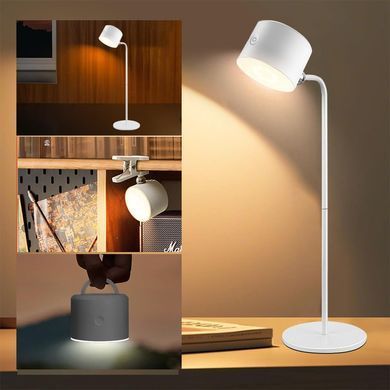 Аккумуляторная настольная лампа BL-T-006 4 Вт белая &bull; Светодиодная LED лампа BL-T-006 3в1 с аккумулятором 1200 мАч, USB зарядкой, подставкой и прищепкой
