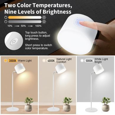 Аккумуляторная настольная лампа BL-T-006 4 Вт белая &bull; Светодиодная LED лампа BL-T-006 3в1 с аккумулятором 1200 мАч, USB зарядкой, подставкой и прищепкой