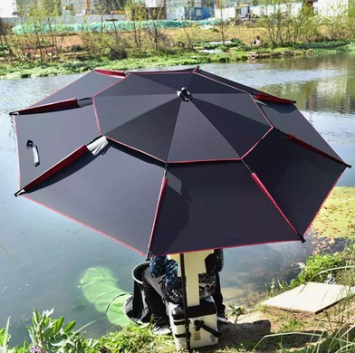 Рыбацкий зонт 2 м JTG2025-1black черный с вентиляционным клапаном, чехлом и крючками &bull; Туристический зонт для рыбалки и отдыха на природе